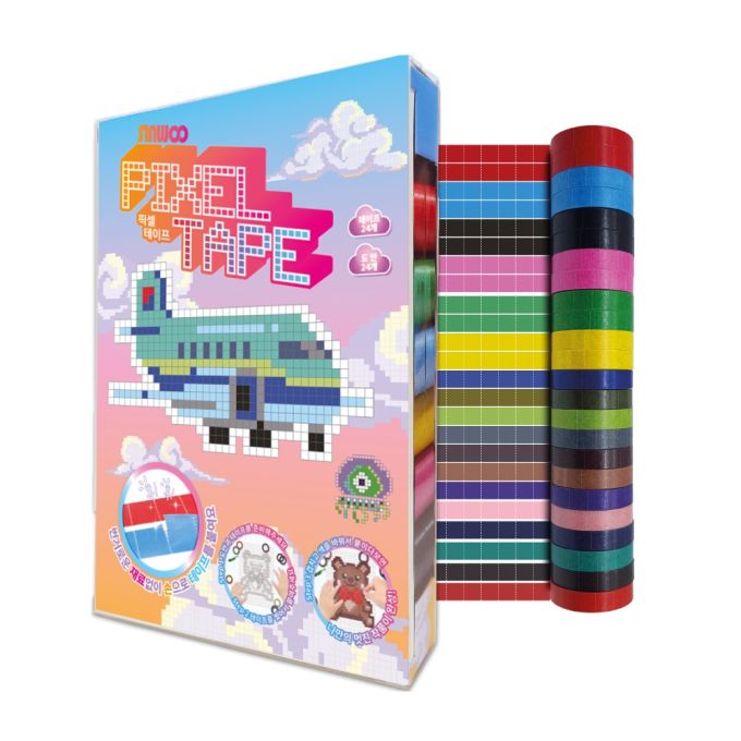 Bộ tranh xé dán dễ thương cho bé Sinwoo Masking Tape 12 cuộn đủ màu sắc (Chủ đề: Pixel) | Băng dính trang trí DIY