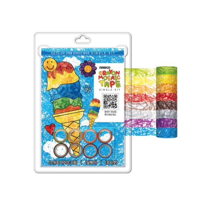 Bộ tranh xé dán dễ thương cho bé Sinwoo Masking Tape 8 cuộn đủ màu sắc (Chủ đề: Màu sáp C2) | Băng dính trang trí DIY